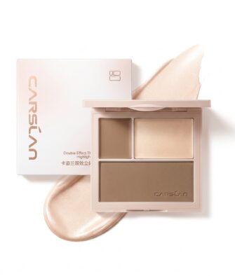Carslan 3-in-1 Highlighting & Contouring Palette: Matte highlighter for brightening, contour shade for defining features, and nose shading for added dimension.