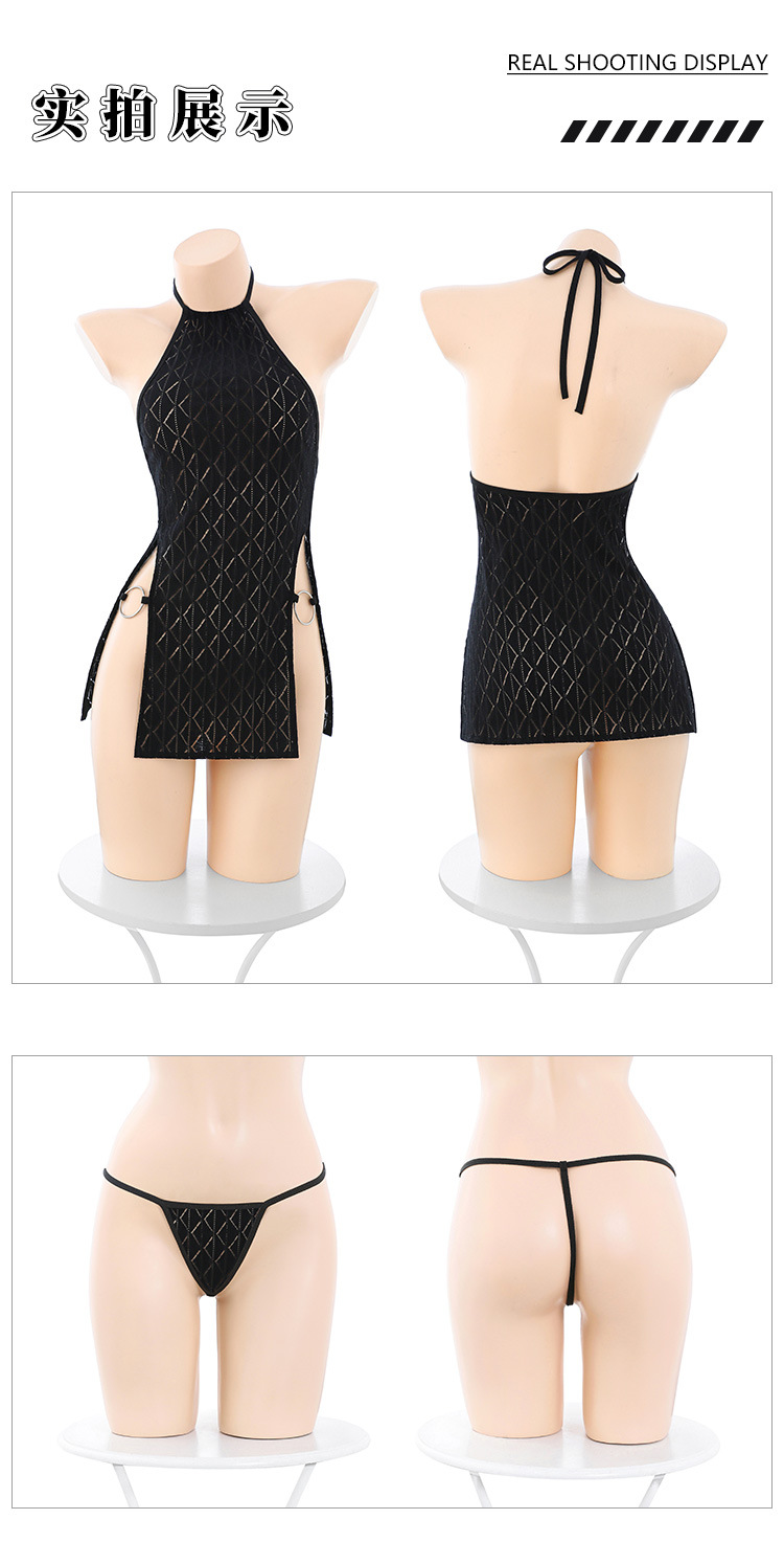 Feimu Y2K-Style Flirty Open-Back Quilted Mini Dress – Sheer, Seductive, and Easy-Access Lingerie (ZY11) - 图片 6