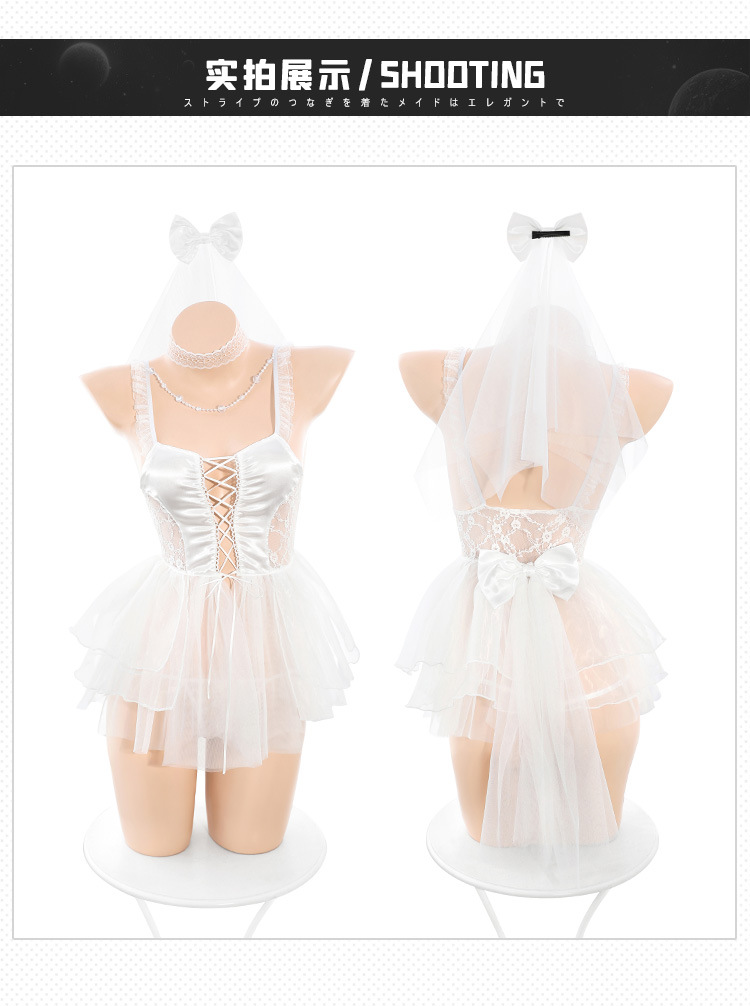 Feimu Plus-Size Open-Crotch Lingerie Set: Sexy & Innocent Style with Front Lacing, Pearl Chain Accents, and Open-Back Design (ZY6631) - 图片 6