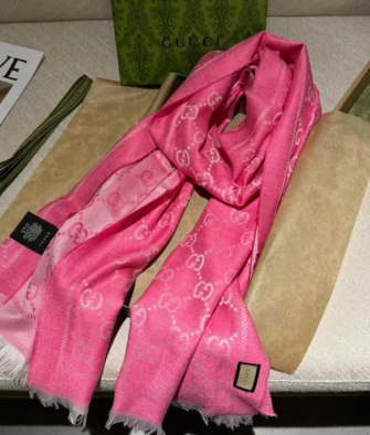[Gift Box & Bag Included] Gucci Jacquard Wool-Silk Scarf – Reversible Unisex Shawl/Neck Wrap – Gift Box – Perfect for Christmas, New Year, and Holidays