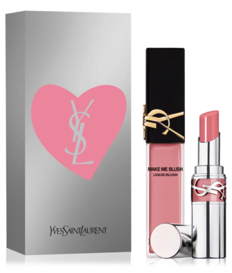 [Qixi Gift Set] YSL Heart-Themed Duo: Liquid Blush (15ml Full Size) + Rouge Volupté Shine Lipstick (3.2g Full Size) – Shade 44 (Both Items)