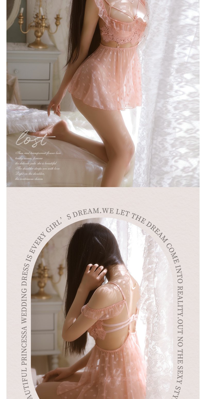 Feimu Underwired Sheer Polka-Dot Mesh Lingerie Nightdress - 图片 5