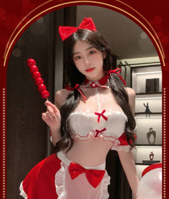 Feimu "Cozy Bedside Maid" New Year's Lingerie Set – Sexy, innocent-yet-seductive style featuring a strapless tube top and open-back/butt-revealing design (easy-access style) – Model 6131.