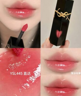 [SF Free Shipping] YSL Embossed Heart Black Tube Lip Stain 2-Piece Set (Qixi Edition) – Shades: 445 & 446