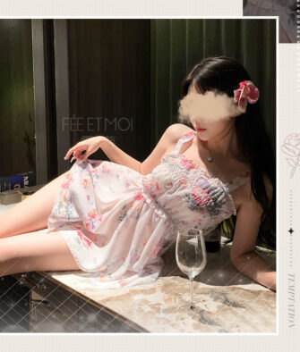 Feimu French-style floral ruched strapless chemise; a sexy, innocent-yet-alluring lingerie slip dress (Style 7809).
