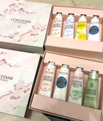 [Gift Box & Bag] L'Occitane 2026 Limited Edition White Tea & Cherry Blossom Hand Cream 4-Piece Set (30ml each): Shea Butter, Almond, Cherry Blossom, and White Tea.