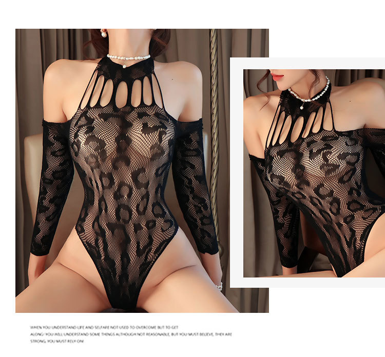 "Endless Night" Hot-Selling Halter-Neck Sheer Lingerie – Leopard Print Bikini-Style Bodysuit (Seductive & Alluring) – Model 6094 - 图片 2