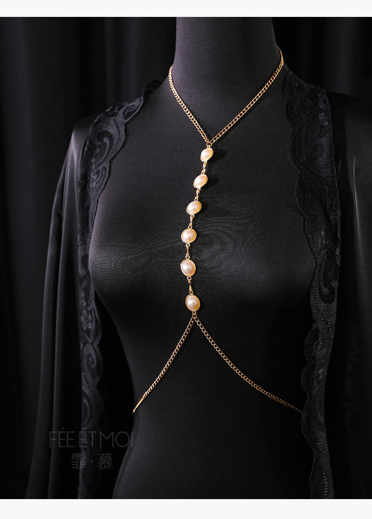 Feimu Affordable Luxury Sexy Adjustable Beaded Body Chain – Metal Flirting Breast Chain & Interactive Lingerie Accessory (Model 7609) - 图片 3
