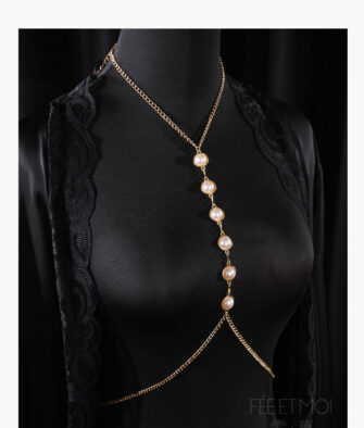 Feimu Affordable Luxury Sexy Adjustable Beaded Body Chain – Metal Flirting Breast Chain & Interactive Lingerie Accessory (Model 7609)
