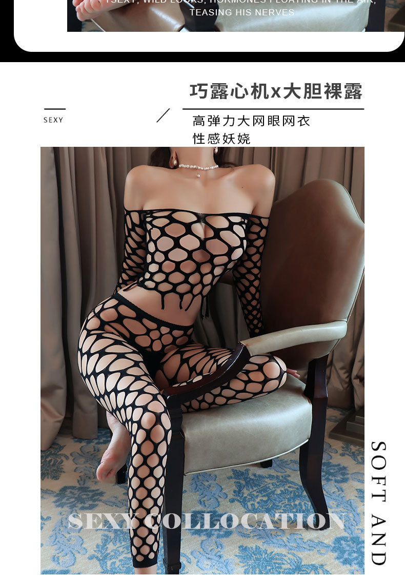 "Endless Night" Sexy Lingerie: Long-Sleeve Plaid Fishnet Bodysuit (Style 6087) - 图片 3