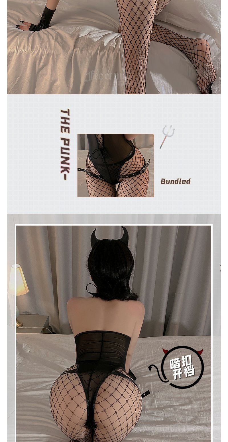 Feimu Sexy "Little Devil" Lingerie Set – Patent Leather & Sheer Mesh (Model 7010) - 图片 2