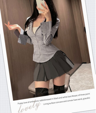 Xianyi Women's Summer Student-Style JK Set – Niche Design, Long-Sleeve Shirt with Waist-Cinching Cut & Matching Bottoms – "Pure & Alluring" Aesthetic – Plus Sizes Available (Model 515)