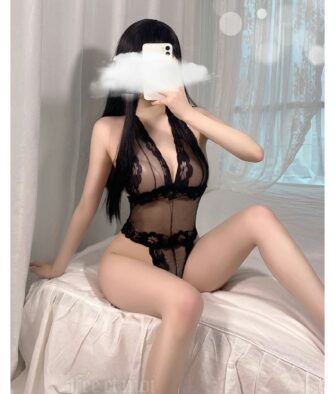 Feimu Minimalist Sheer Lace Halter Bodysuit