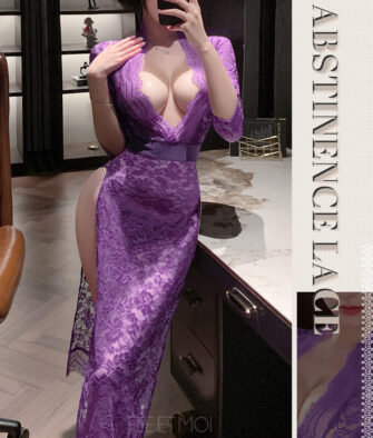 Feimu Deep-V Slit Sheer Lace Maxi Lingerie Dress – Sexy & Innocent Style