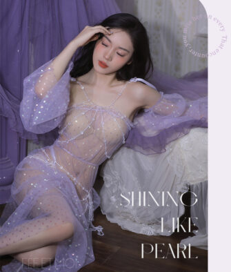 Feimu "Dreamy Purple" Sheer Mesh Lingerie Set with Pearl Chain Detail – Versatile 2-Way Style (Model 6508)