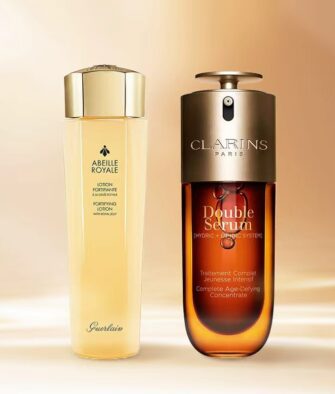 [Authorized Product] Guerlain Essence Lotion & Clarins Double Serum Set (Repairing Honey Lotion 150ml + Double Serum 50ml) – Gift Box Style Selected at Random