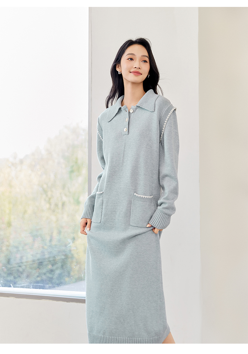 IC Women's New Autumn Knit Dress – Polo Collar with Shell Embroidery – Sophisticated & Versatile Style - 图片 5