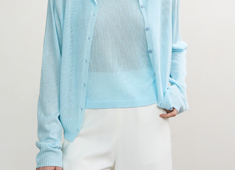 NORNS LADY Solid-Color V-Neck Long-Sleeve Slim-Fit Knit Cardigan (H26WA430382K)