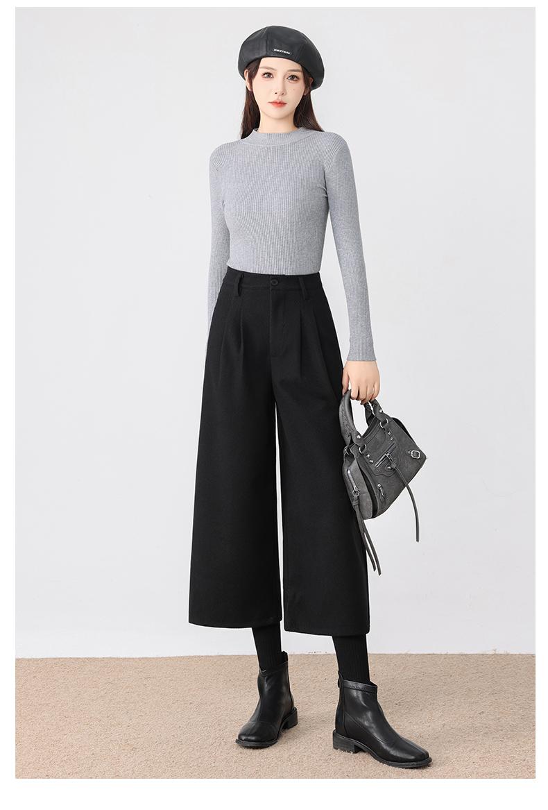 【QINGFAN Wool-Blend Wide-Leg Trousers】Premium-feel wool-blend tailored trousers that elongate the legs; high-waisted with tummy control; soft, thick fabric; flattering for various body types; creates a slim, tall silhouette. MWX - 图片 7