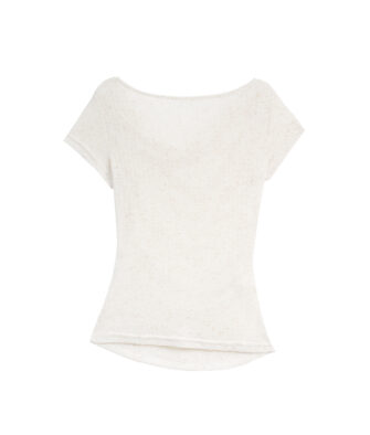 NORNS LADY Women's Summer Short-Sleeve Knit T-Shirt – Cowl Neck, Sequins, Off-Shoulder, and Fitted Waist (H26SK881105K)