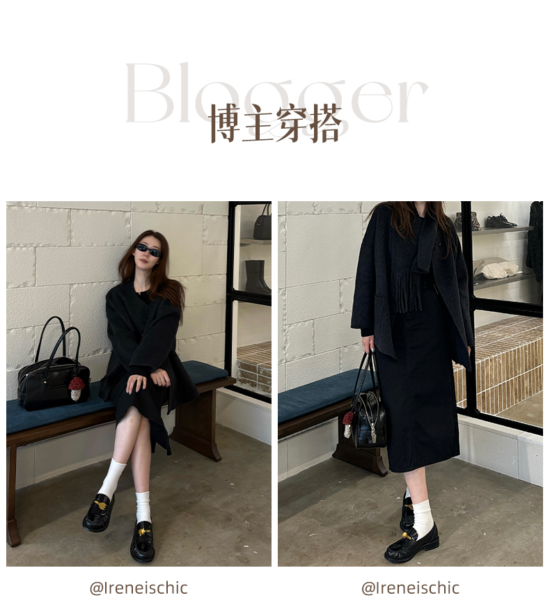 IC Women's Sophisticated Double-Faced Wool Coat (2024 New Autumn/Winter Collection) – Loose-Fit Design with Scarf Collar - 图片 6