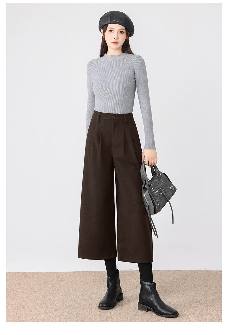 【QINGFAN Wool-Blend Wide-Leg Trousers】Premium-feel wool-blend tailored trousers that elongate the legs; high-waisted with tummy control; soft, thick fabric; flattering for various body types; creates a slim, tall silhouette. MWX - 图片 5