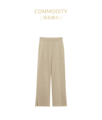 100% Cashmere Straight-Leg Trousers with Dual Patch Pockets and Hem Slits (CWF104004C)