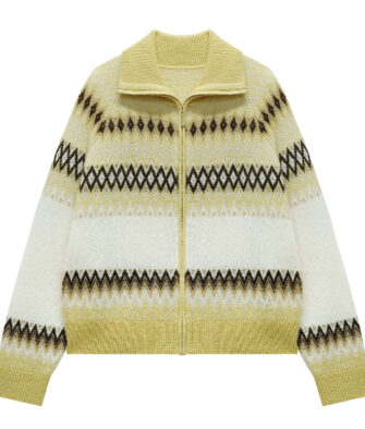 ESPRESSO Diamond Jacquard Collared Cardigan EWF401001N