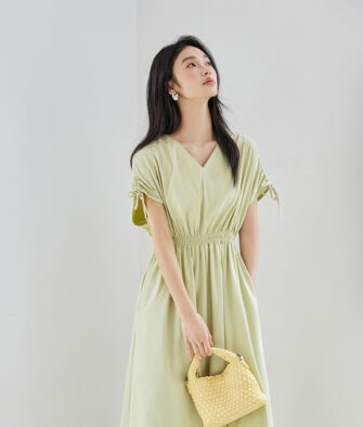 IC Women's Summer Casual V-Neck Short-Sleeve Dress – Stylish, Slim-Fit, Waist-Defining Workwear/Commuter Style
