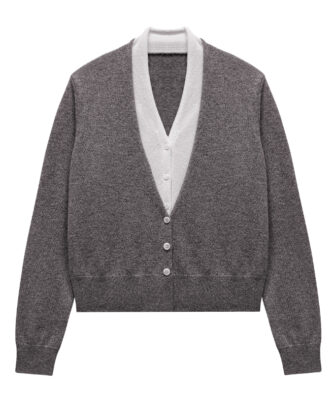 ESPRESSO Two-Tone V-Neck Cardigan with Faux-Layer Detail EWF101034N