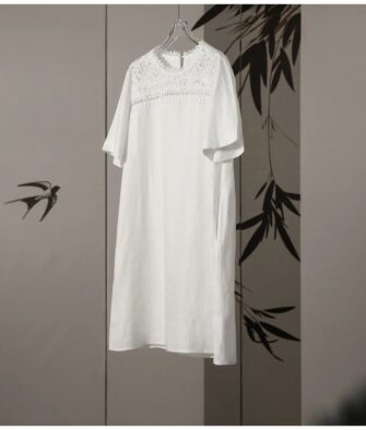 Meline Kaylin "Fleeting Dream" Linen-Tencel Short-Sleeve Top/Dress – South of France holiday style, achieving a sophisticated look that balances minimalism and maximalism [Ships in 3–5 days]