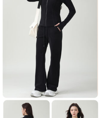 Limited-time special! Xuefanlai "LU-style" set featuring a wind-resistant stand-collar top and matching bottoms in soft cashmere-feel fabric. Designed with 3D back tailoring and a waist-defining cut to accentuate your curves, plus stylish thumbhole details. The high, curved hip-lifting seam and side-leg detailing instantly create the illusion of long, slender legs! #L