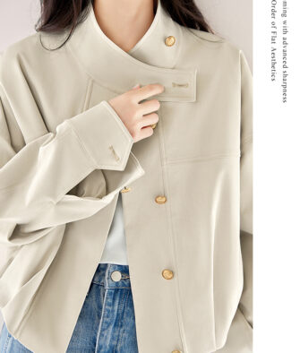Women's Spring Casual Short Jacket – Stylish Loose-Fit Stand-Collar Design with Protective Finish