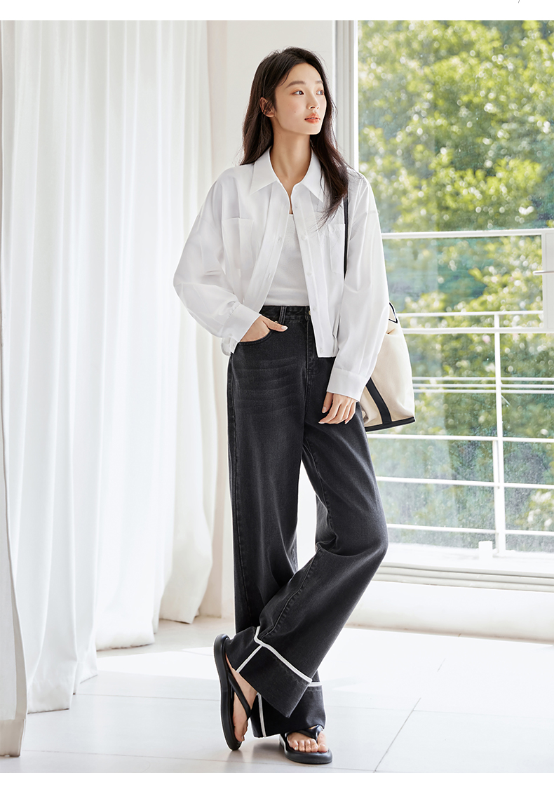 IC Minimalist Grey Straight-Leg Jeans for Women – New Commuter Style with Contrasting Cuffed Hems; Versatile & Casual