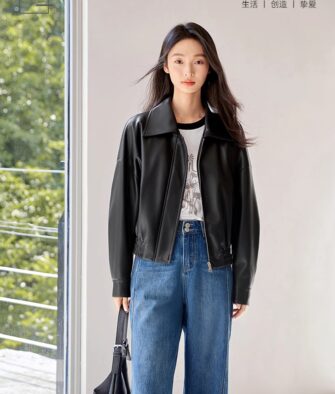 IC Women's Black Vintage-Style Leather Jacket – New Autumn Design; Sophisticated, Stylish, and Versatile for Commuting or Streetwear.