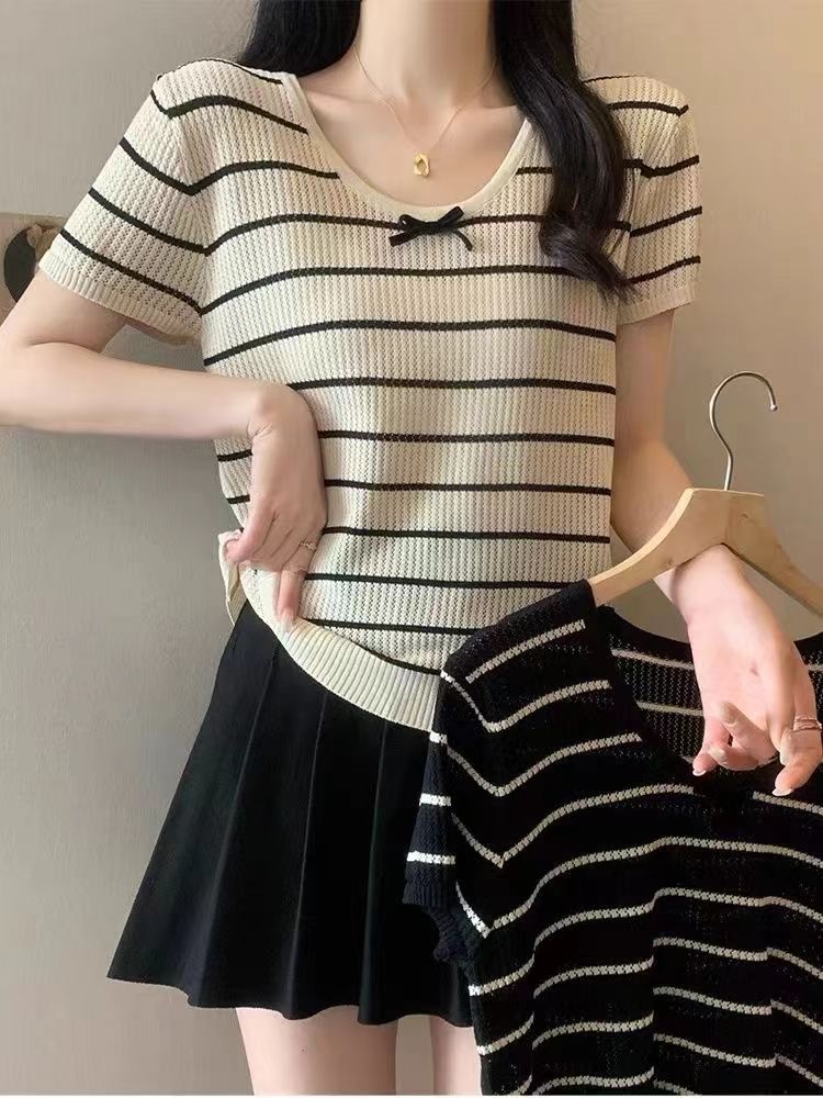【Simple, Chic, and Effortlessly Elegant Striped Knit Top】A simple yet stylish piece that makes for a great summer look. - 图片 2