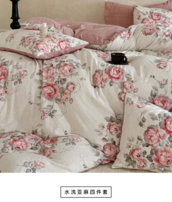[Clearance: ¥129] MONZECIKOIMS Washed Linen 4-Piece Bedding Set | "Breathable linen" that gets softer with every wash—sleepwear-grade quality—clearance priced at just ¥129!