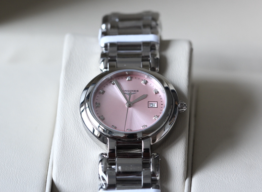 Longines Moonflower Ladies Watch, 30mm Pink Dial with Diamonds
